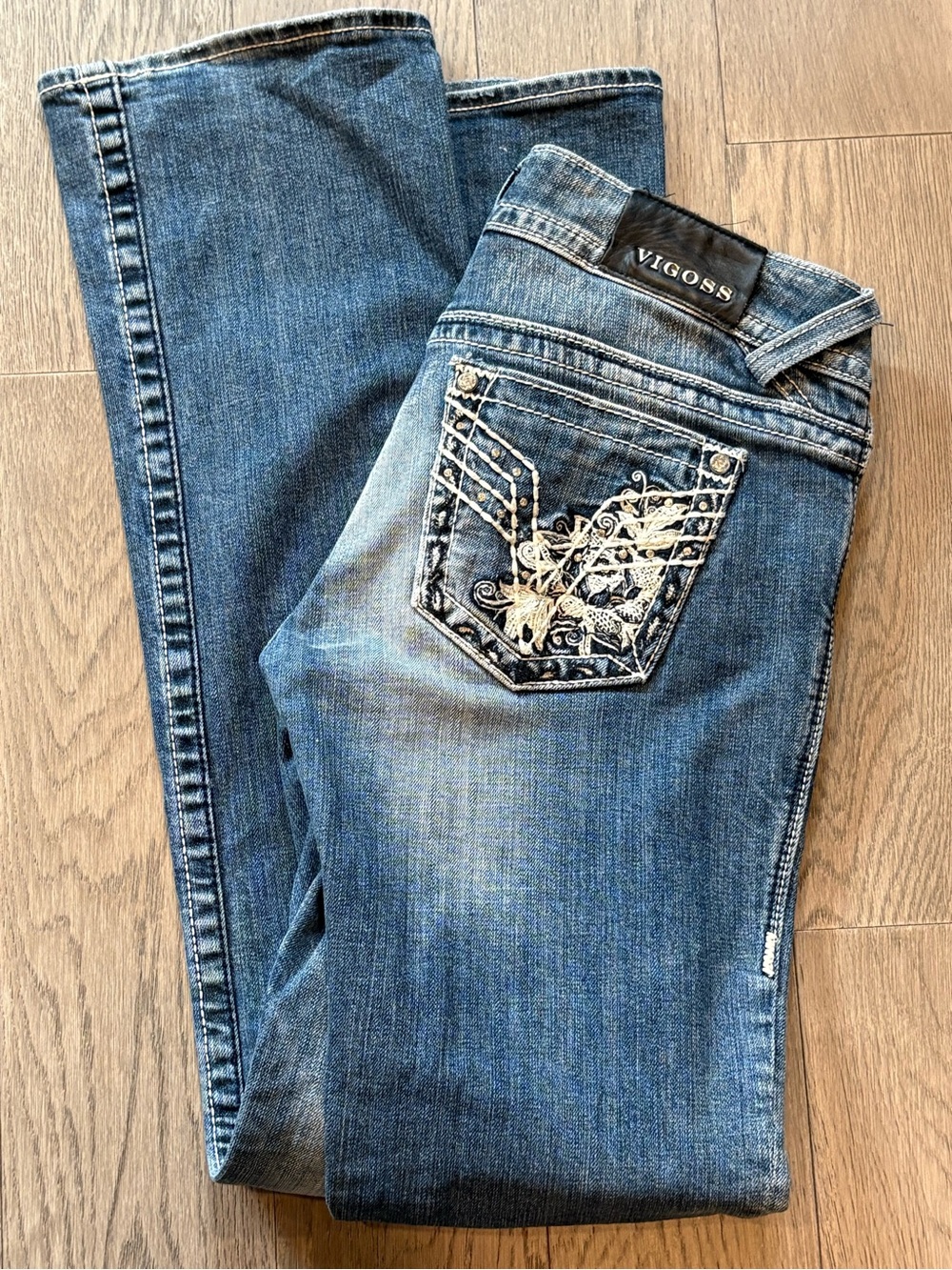 Vigoss Women's Distressed Light Blue Flare Jeans